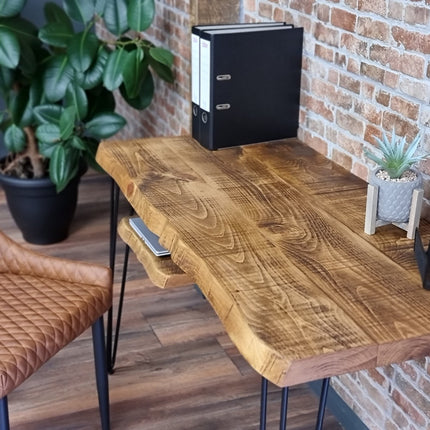 Firsby Live Edge Desk with Shelf Industrial Metal Legs 40mm Thick Rustic Wood