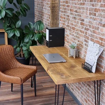 Brigg Computer Desk with Steel Hairpin Legs- Rustic Wooden Desk & Table 45cm Deep