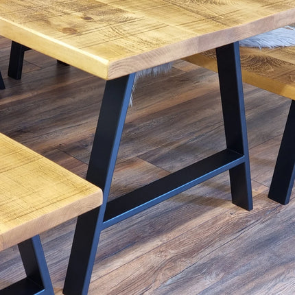 Calia Style Industrial Dining Table Rustic Wood A-FRAME STEEL LEGS Cotswold