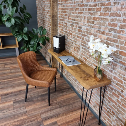 Firsby Live Edge Small Desk Console Table Hairpin Legs Rustic Hallway Table 34cm Width