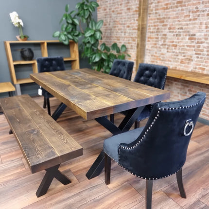 3 Inch Rustic Industrial Dining Table Rustic Wood - Handmade Kitchen Table Rustic Dining Table Farmhouse Chunky Metal Legs