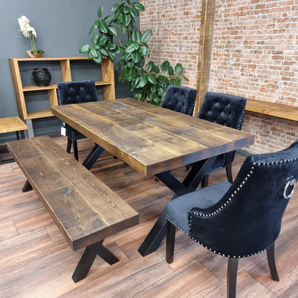 3 Inch Rustic Industrial Dining Table Rustic Wood - Handmade Kitchen Table Rustic Dining Table Farmhouse Chunky Metal Legs