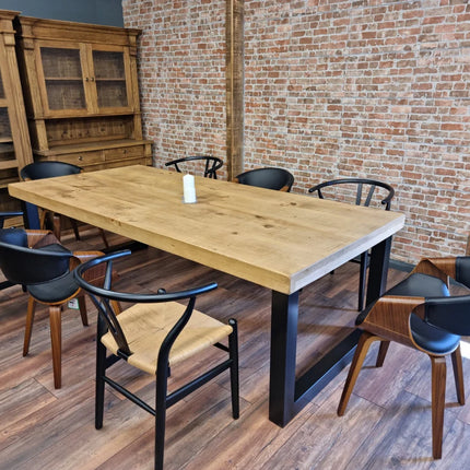 Tealby SQ Chunky Dine Table Rustic Natural Wood - Industrial Square Chunky Frame Legs- Rustic Wood - Handmade Stylish Cozy and Natural