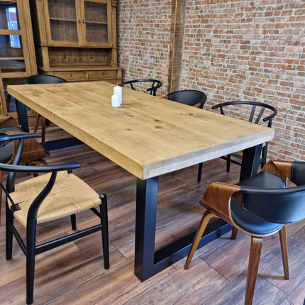 Tealby SQ Chunky Dine Table Rustic Natural Wood - Industrial Square Chunky Frame Legs- Rustic Wood - Handmade Stylish Cozy and Natural