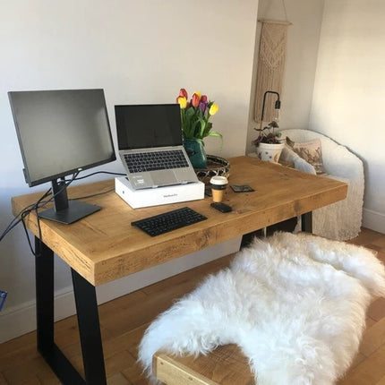 Boston Desk Industrial Metal Legs Thick Rustic Wood