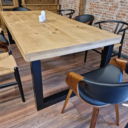 Tealby SQ Chunky Dine Table Rustic Natural Wood - Industrial Square Chunky Frame Legs- Rustic Wood - Handmade Stylish Cozy and Natural