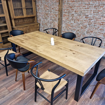 Tealby SQ Chunky Dine Table Rustic Natural Wood - Industrial Square Chunky Frame Legs- Rustic Wood - Handmade Stylish Cozy and Natural
