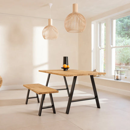 Calia Style Industrial Dining Table Rustic Wood A-FRAME STEEL LEGS Cotswold