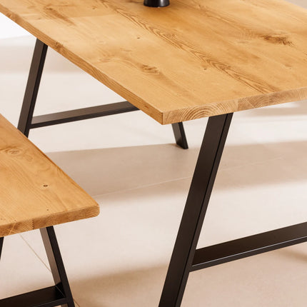 Calia Style Industrial Dining Table Rustic Wood A-FRAME STEEL LEGS Cotswold