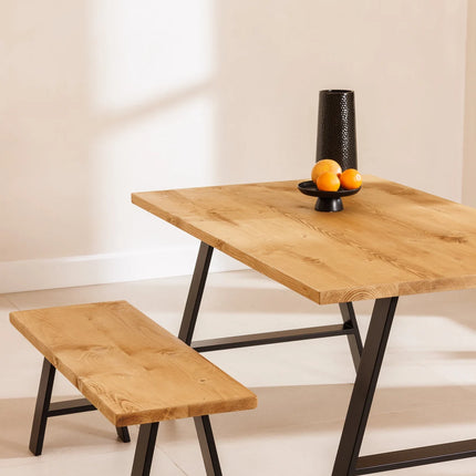 Calia Style Industrial Dining Table Rustic Wood A-FRAME STEEL LEGS Cotswold