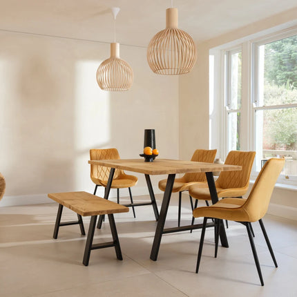 Calia Style Industrial Dining Table Rustic Wood A-FRAME STEEL LEGS Cotswold
