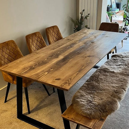 Louth Trapezium Dining Table Solid Wood - Industrial TP Steel Legs - Modern Rustic Interior Design Cozy Natural and Stylish