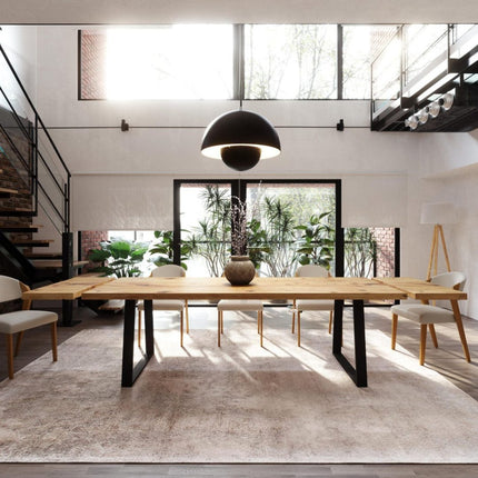 Brigg Dining Table Straight Edge Extendable 2Side Dining Table Kitchen Industrial Rustic Wood, TRAPEZIUM Steel Legs