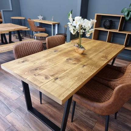 Barton VF Rustic Wood Dining Table - Industrial VF Steel Legs - Handmade Natural Cozy and Modern - Cotswold
