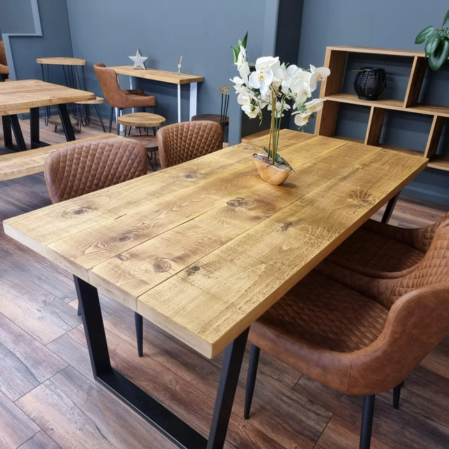 Barton VF Rustic Wood Dining Table - Industrial VF Steel Legs - Handmade Natural Cozy and Modern - Cotswold