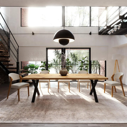 Brigg Straight Edge Rustic Dining Table Steel X Frame Legs
