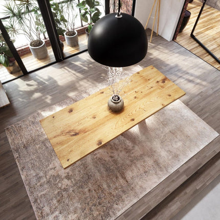 Brigg Dining Table Rustic Solid Wood Dining Table Industrial Straight Edge Dining Table Star Steel Base Industrial Rustic Wood
