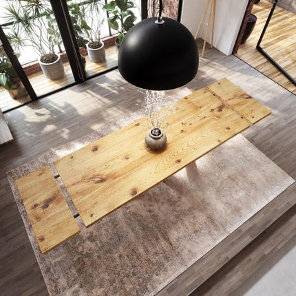Brigg Dining Table Straight Edge Extendable 2 Sides Dining Table Kitchen Industrial Rustic Wood, XF Steel Legs