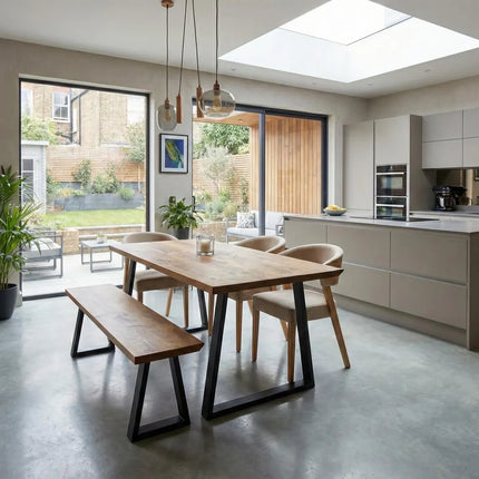 Louth Trapezium Dining Table Solid Wood - Industrial TP Steel Legs - Modern Rustic Interior Design Cozy Natural and Stylish