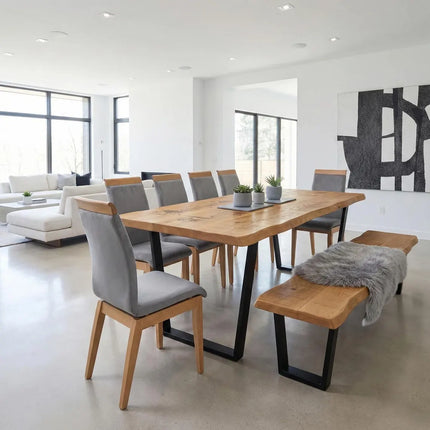 Firsby  Live Edge Dining Table  V Frame Steel Legs
