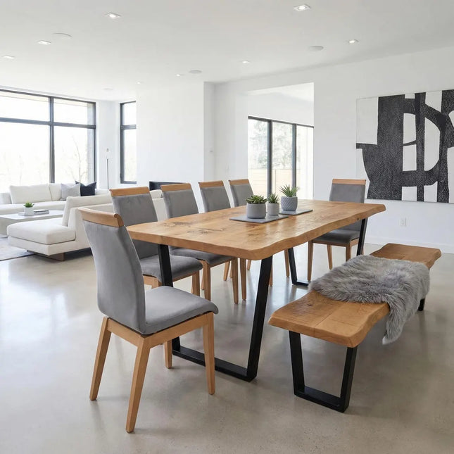 Firsby  Live Edge Dining Table  V Frame Steel Legs