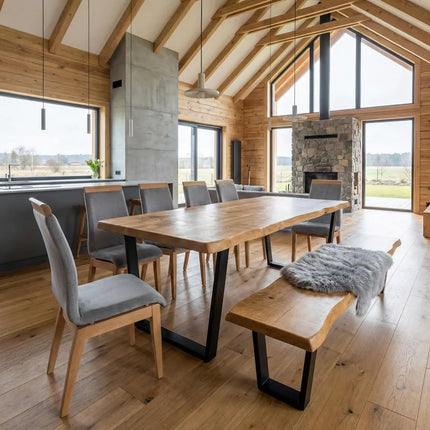 Firsby  Live Edge Dining Table  V Frame Steel Legs