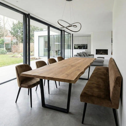 Firsby  Live Edge Dining Table  V Frame Steel Legs