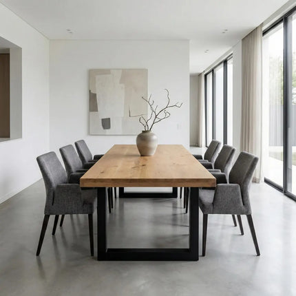 Tealby SQ Chunky Dine Table Rustic Natural Wood - Industrial Square Chunky Frame Legs- Rustic Wood - Handmade Stylish Cozy and Natural