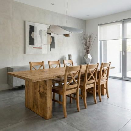 Sleaford Wooden Blocks Dine Table Rustic Natural Wood - Wooden Blocks Chunky Frame Legs- Rustic Wood - Handmade Stylish Cozy and Natura