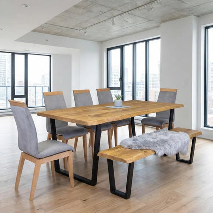 Firsby  Live Edge Dining Table  V Frame Steel Legs
