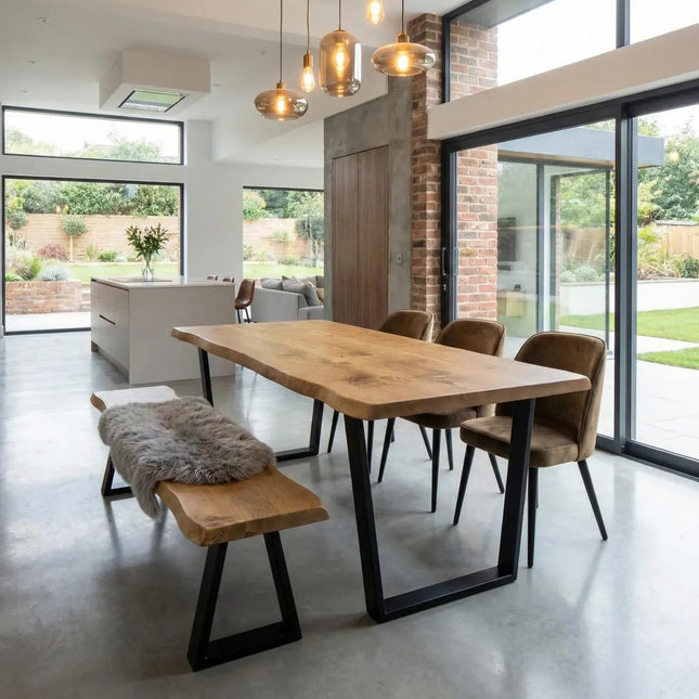 Firsby  Live Edge Dining Table  V Frame Steel Legs
