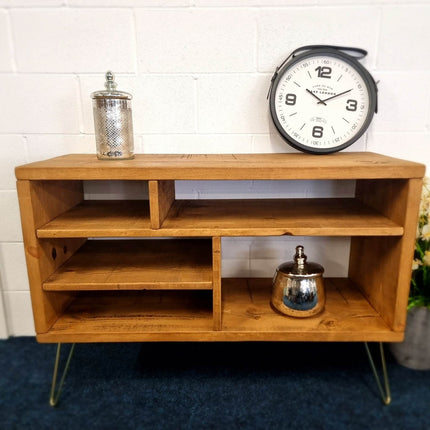 Industrial TV Stand With Shelf Rustic Solid Wood Furniture Vintage Retro Style Cabinet Reclaimed Large Wooden Media Storage Unit 2011