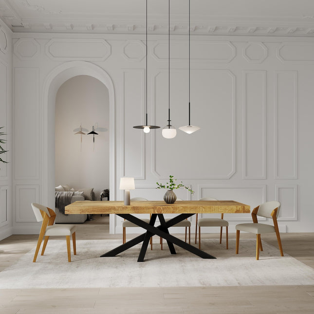 Boston Crossover Dining Table Rustic Solid Wood  Straight Edge Dining Table Crossover Steel Base