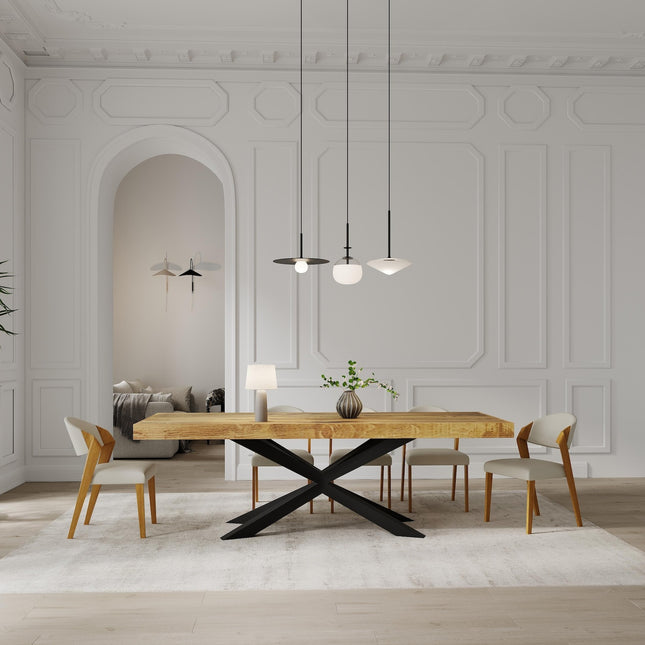 Boston Spider Dining Table Rustic Solid Wood Dining Table Industrial Straight Edge Dining Table Spider Steel Base Industrial Rustic Wood