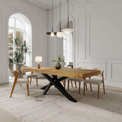 Boston Crossover Dining Table Rustic Solid Wood  Straight Edge Dining Table Crossover Steel Base