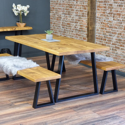 Calia Style Dining Table Wooden Rustic Industrial Dining Table Rustic Wood Trapezium-FRAME LEGS Cotswold