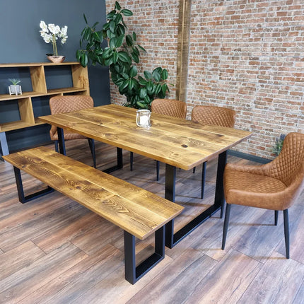 Louth SQ Dining Table Solid Wood Chamfer Edge - Industrial Square Steel Legs - Modern Rustic Interior Design Cozy Natural and Stylish