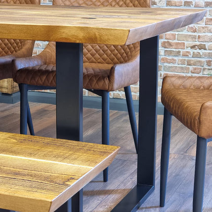 Louth SQ Dining Table Solid Wood Chamfer Edge - Industrial Square Steel Legs - Modern Rustic Interior Design Cozy Natural and Stylish