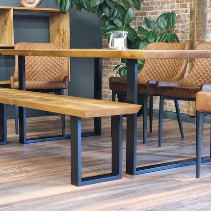 Louth SQ Dining Table Solid Wood Chamfer Edge - Industrial Square Steel Legs - Modern Rustic Interior Design Cozy Natural and Stylish