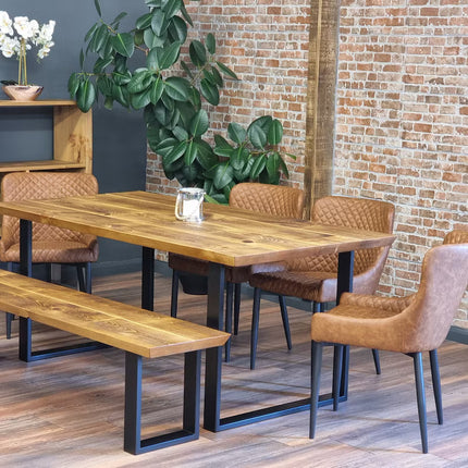Louth SQ Dining Table Solid Wood Chamfer Edge - Industrial Square Steel Legs - Modern Rustic Interior Design Cozy Natural and Stylish