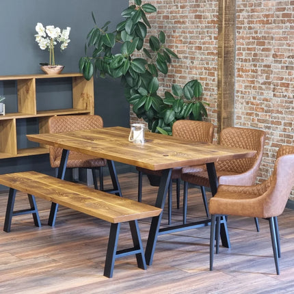 Louth AF Dining Table Solid Wood Chamfer Edge - Industrial A Frame Steel Legs - Modern Rustic Interior Design Cozy Natural and Stylish