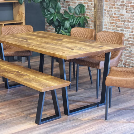 Louth VF Dining Table Solid Wood Chamfer Edge - Industrial V Frame Steel Legs - Modern Rustic Interior Design Cozy Natural and Stylish