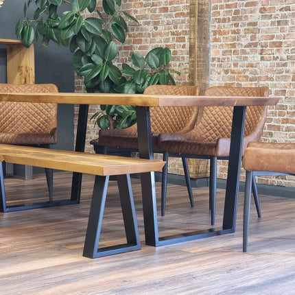 Louth VF Dining Table Solid Wood Chamfer Edge - Industrial V Frame Steel Legs - Modern Rustic Interior Design Cozy Natural and Stylish