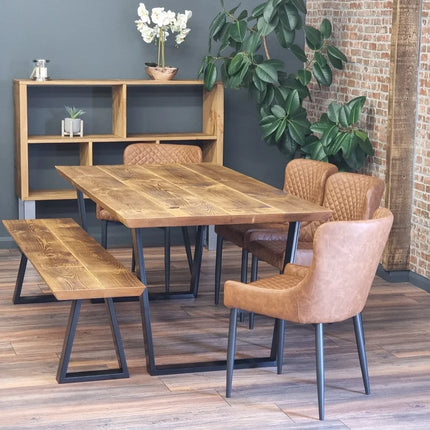 Louth VF Dining Table Solid Wood Chamfer Edge - Industrial V Frame Steel Legs - Modern Rustic Interior Design Cozy Natural and Stylish