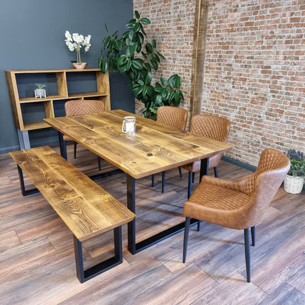 Louth SQ Dining Table Solid Wood Chamfer Edge - Industrial Square Steel Legs - Modern Rustic Interior Design Cozy Natural and Stylish