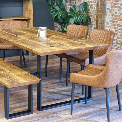 Louth SQ Dining Table Solid Wood Chamfer Edge - Industrial Square Steel Legs - Modern Rustic Interior Design Cozy Natural and Stylish