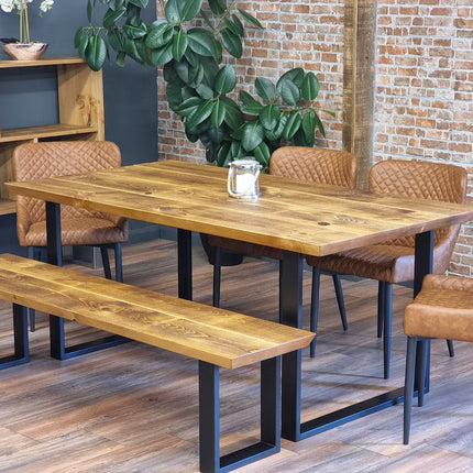 Louth SQ Dining Table Solid Wood Chamfer Edge - Industrial Square Steel Legs - Modern Rustic Interior Design Cozy Natural and Stylish