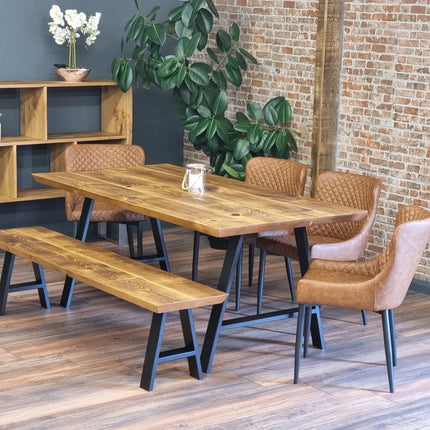 Louth AF Dining Table Solid Wood Chamfer Edge - Industrial A Frame Steel Legs - Modern Rustic Interior Design Cozy Natural and Stylish