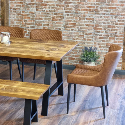 Louth AF Dining Table Solid Wood Chamfer Edge - Industrial A Frame Steel Legs - Modern Rustic Interior Design Cozy Natural and Stylish