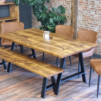 Louth AF Dining Table Solid Wood Chamfer Edge - Industrial A Frame Steel Legs - Modern Rustic Interior Design Cozy Natural and Stylish